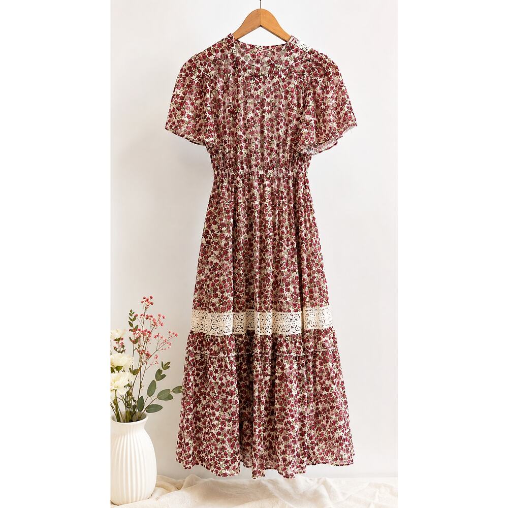 NWOT Midi Floral Cover Up Womens Size M Crochet Boho Cottagecore Prairie Hippie - Picture 2 of 5